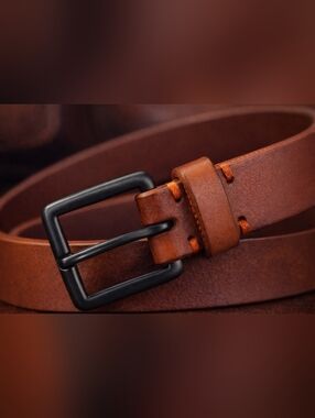 Levi’s Brown Leather Size 40 Cognac Black Buckle Orange Stitch Casual Jean Belt